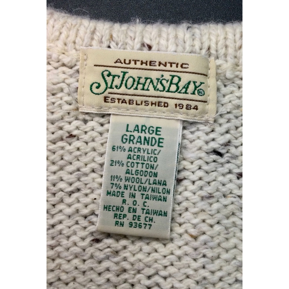 Vintage Women's St. John's Bay Vest Size L Beige Green Knit Zip Up Sleeveless - Picture 6 of 9